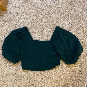 corduroy hunter green puff sleeve crop top